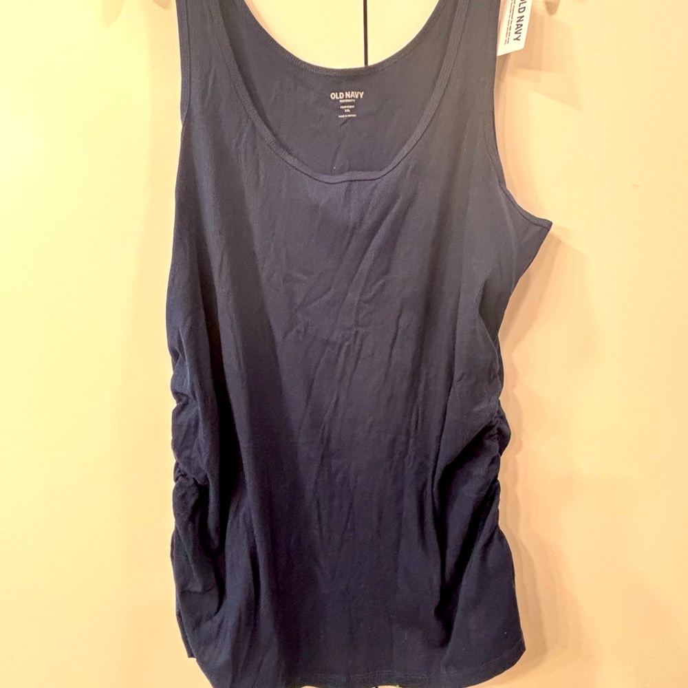 Maternity navy blue tank with shirred sides